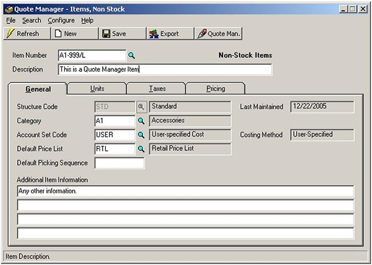 Quote Manager Non-stock Items